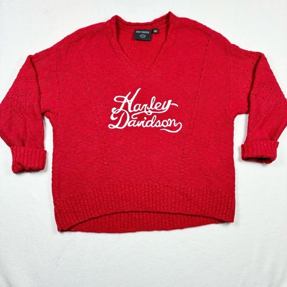 Harley-Davidson Red Station V-neck Signature Logo Sweater Biker Motorcycle Sz 1W